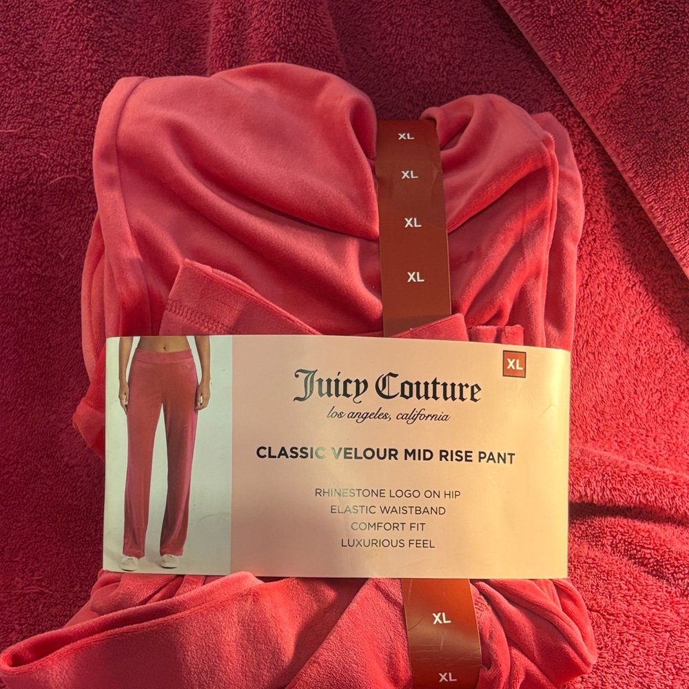 NEW  Juicy Couture Velour Mid Rise Pants - Vixen (pink) size XL